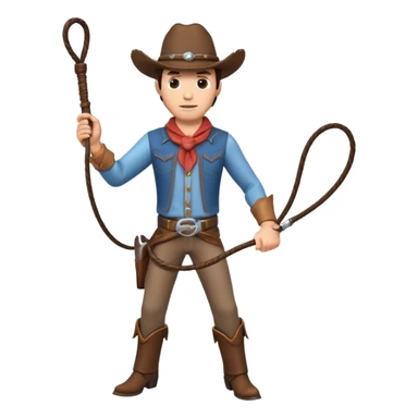 cowboy man holding a whip, dynamic pose, western outfit, adventure vibe, 3D cartoon, mobile game icon style, clean background, no text, no watermark
 sticker