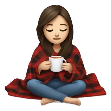 A brunette tween who has the stomach flu and is resting wrapped in a plaid blanket with a hot cup of tea sticker