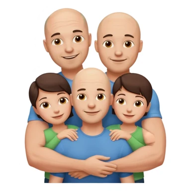 Happy Muscular Bald beard man hugging his beautiful brunette wife and 3 sons sticker