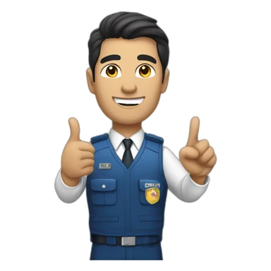 A PERUVIAN SECURITY AGENT, IN A BLUE VEST AND WHITE SHIRT. SAYING OK WITH THE HAND. sticker
