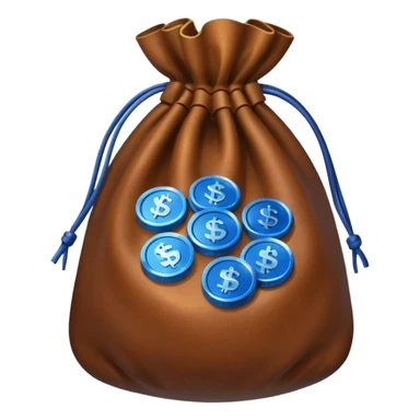 brown money bag with blue coins inside sticker