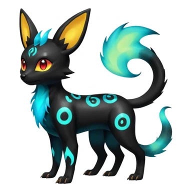 Shiny Fiery Dark Glowing Ethereal Eldritch Cool Edgy Badass Punky Aural Iridescent Fluorescent Bioluminescent Umbreon-Amaura-Salandit-Litten-Flareon-Fakémon-fusion (full body) with pattern markings sticker