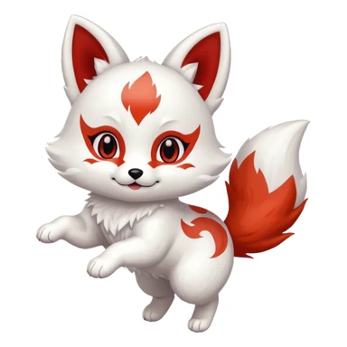 Jumping white with red marks Chibi baby cute kitsune   sticker