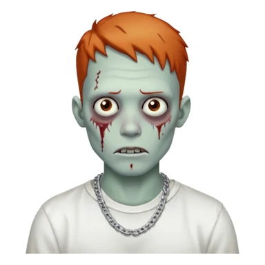 Zombie with freckles white shirt low taper fade haircut silver chain Cuban style sticker