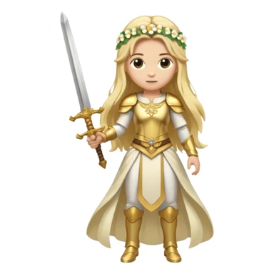 Lumine (from Genshin Impact) White and golden clothes, blonde, long-haired, with a flower in hair and with a sword (full body) sticker