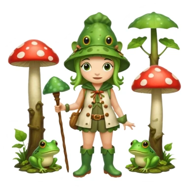 woodland bard woman dressed as frog druid, mushroom hat and rain boots sticker