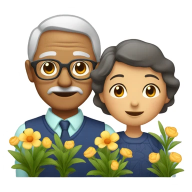 grandmother and grandfather with flower plants sticker