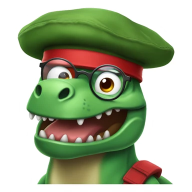 Mad Green Trex wearing red beret and eyeglasses  sticker