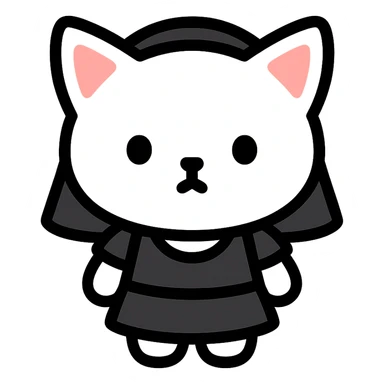 white baby cat wearing a black mini dress and black veil icon sticker