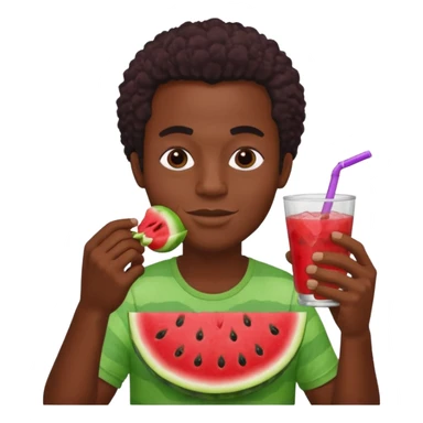 Black guy eating watermelon with a piece of fried chicken and grape koolaid sticker