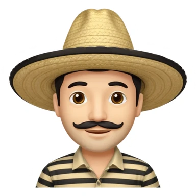 A happy fair skinned Colombian man with minimal facial hair wearing a black and beige stripped Colombian sombrero sticker