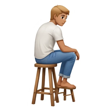 a person sitting on  stool with straight back turn. sticker