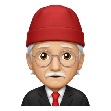 black suited old man with red fes hat and eye pach sticker