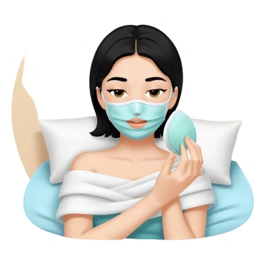 white girl with black hair doing self care, face mask, relaxing sticker