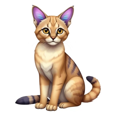 Colorful exotic iridescent tropical shiny Fantasy-Siamese-Bobcat-Caracal-Moth-Scottish-Fold-feline-Fakémon-feline-hybrid (full body) sticker