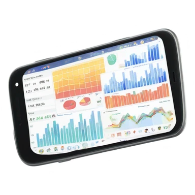smartphone showing a website dashboard with charts sticker