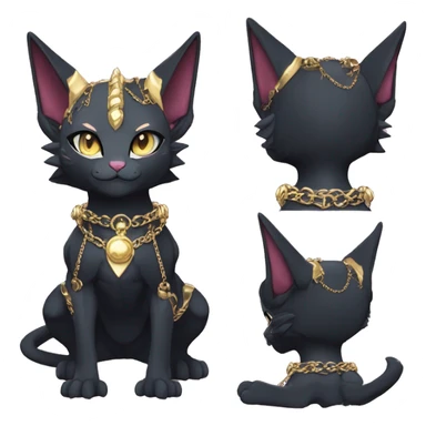 cool anthro punk kawaii edgy distinguished pretty elegant beautiful fantasy black ethereal nargacuga-Noivern-sphynx-Quiana-Fakemon collar harness gold chains necklace full body sticker