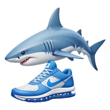 shark on the beach with human legs wearing blue Nike shoes, emoji style sticker