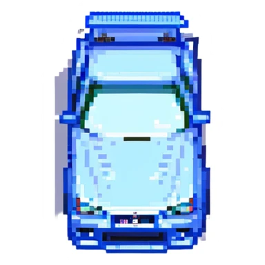 Brian's Nissan Skyline GTR R34 from Fast and Furious, pixel art style, chrome body with blue stickers, car alone sticker