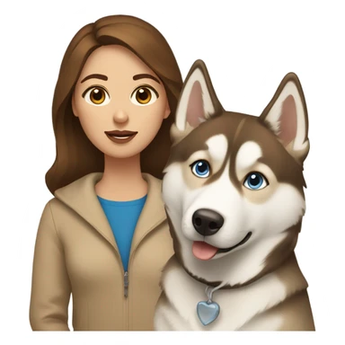 Woman brown hair blue eyes with Husky beige golden sticker