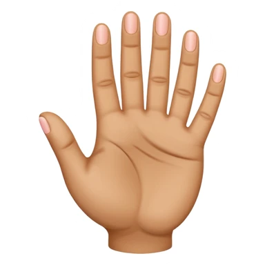 A front-facing emoji-style hand showing exactly four fingers raised (index, middle, ring, pinky) with the thumb completely folded down across the palm. The thumb must be tucked tightly against the palm. sticker