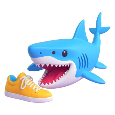 3D emoji of a shark with shoes sticker