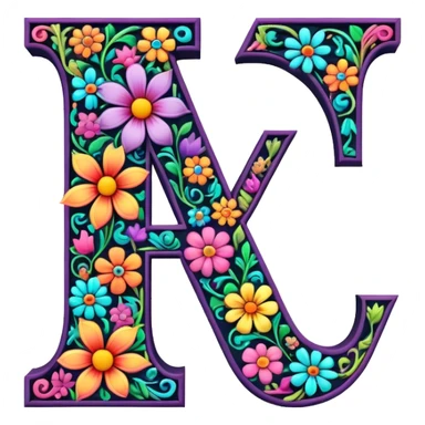 3D, gothic style psychedelic colored Letter Y with hippie style flower border sticker