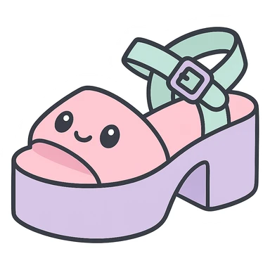 Transform these primarily black kawaii gothic shoes with pink and pastel accents, silver studs and chains, into platform sandals, no socks, no hearts, transparent background sticker