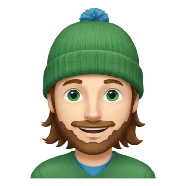 white man
aged 40,
Blue eyes, 
mid length brown wavy hair,
Green beanie hat,
Stubble
Smiling and winking sticker