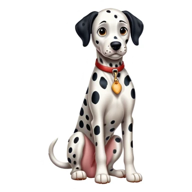 Cinematic Realistic full-body portrait of a Dalmatian dog, rendered with glossy, meticulously detailed spotted fur and expressive, alert eyes, set against a clean, neutral backdrop that highlights its regal and athletic stance. sticker