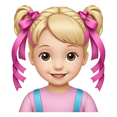 a baby girl with two ponytails and pink ribbons sticker