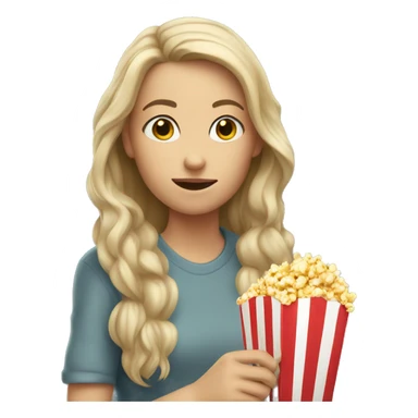 Caucasian girl, eating popcorn sticker