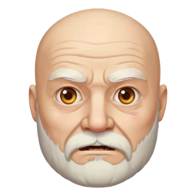 a portrait of aggressive elderly man, bald head, beard sticker