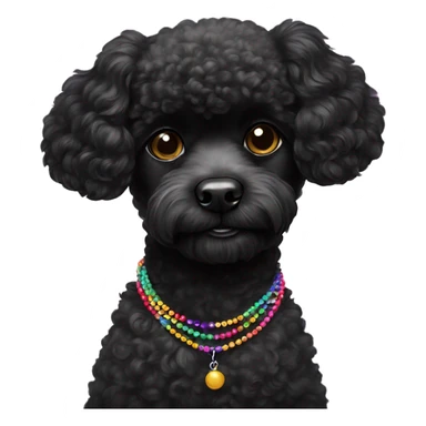 Small Black Poodle with one  colorful bead necklaces sticker