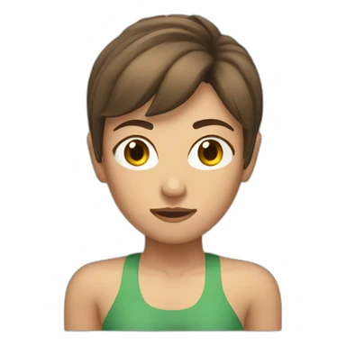 woman with muscles,short hair,tired eyes,brown hair, tight swimming trunks sticker