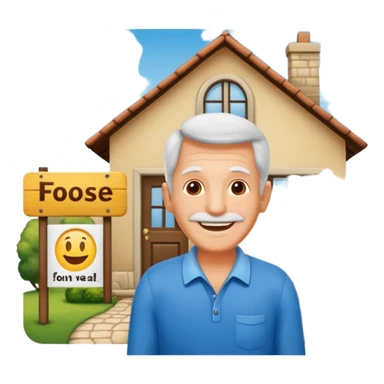 emoji de bienes y raices, un hombre y una casa en "venta for sale" sin sol sticker