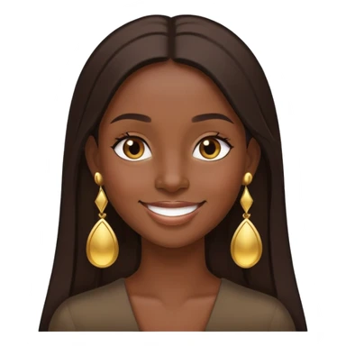 Girl showing happiness, dark skin tone, long straight dark brown hair, gold earrings sticker