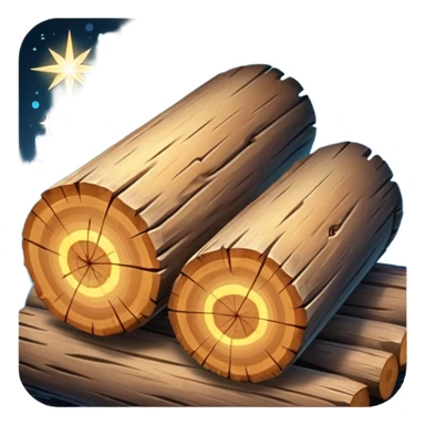 two logs, one propped up sideways on the bottom log, with a sparkle in the foreground sticker