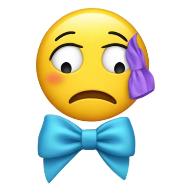 yellow emoji face stressed smile with makeup running down face and bow as an accessory  sticker