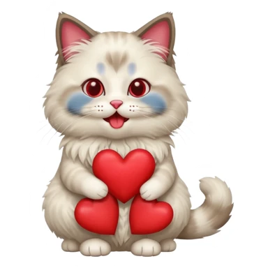Full body ragdoll Cat holding a heart and mouth open sticker