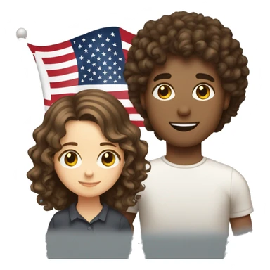 couple of white browned eyed and brown haired girl and white brown eyed and browned curly haired guy who holds american and polish flag  sticker