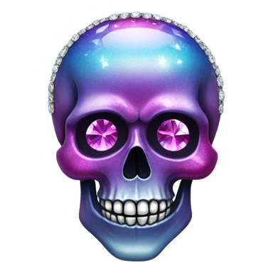 Realistic isolated pretty metallic magenta ,light blue,and dark purple ombre decorative filigree Skull with shiny diamonds and rhinestones on it. sticker