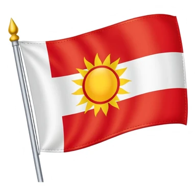 Ezidi flag. On the left side the whole side is red. The right side is all white. And in the middle is the symbol of the bright sun.  sticker