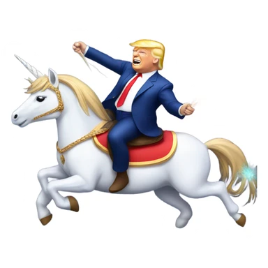 Donald trump riding a unicorn with red white and blue fireworks behind him sticker