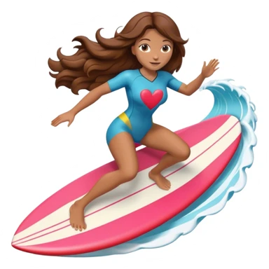 Woman with brown hair surfing wave in 3d heart sticker