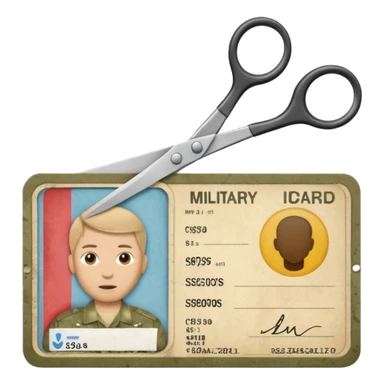 Scissors cutting military ID card front view sticker