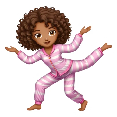 a brown lady with curly dark brown hair dancing in cute pajamas  sticker