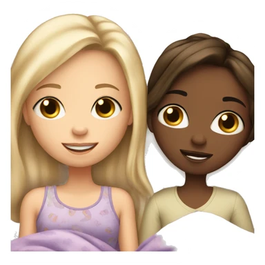 Blonde girl and brunette girl in bed at sleepover sticker
