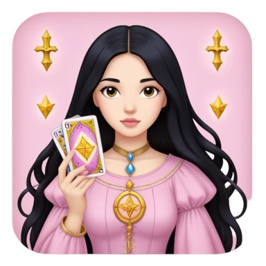 long black hair girl with light pink tarot cards sticker