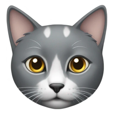 a grey cat with a white spot on its nose is playing sticker